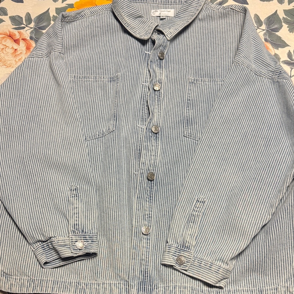 By Together Blue Striped Button-Up Top